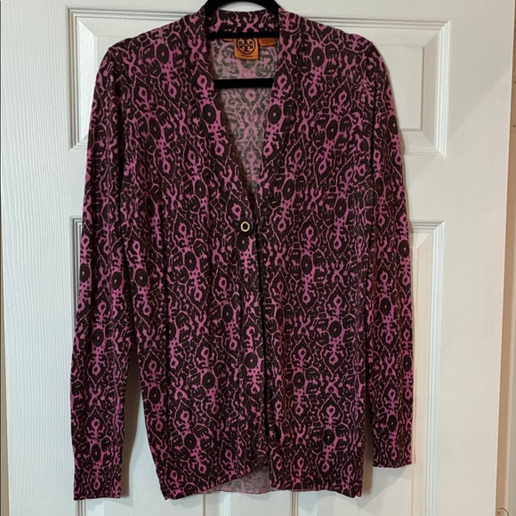 Tory Burch Pink and Black Graphic Cardigan. XL - Picture 1 of 5
